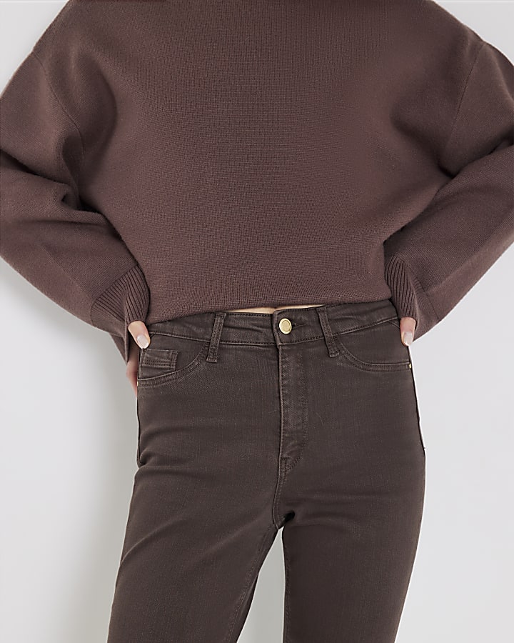 marrone mid rise skinny jeans