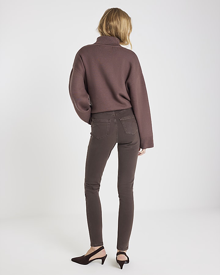 marrone mid rise skinny jeans