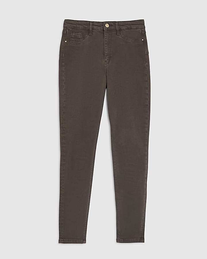 marrone mid rise skinny jeans