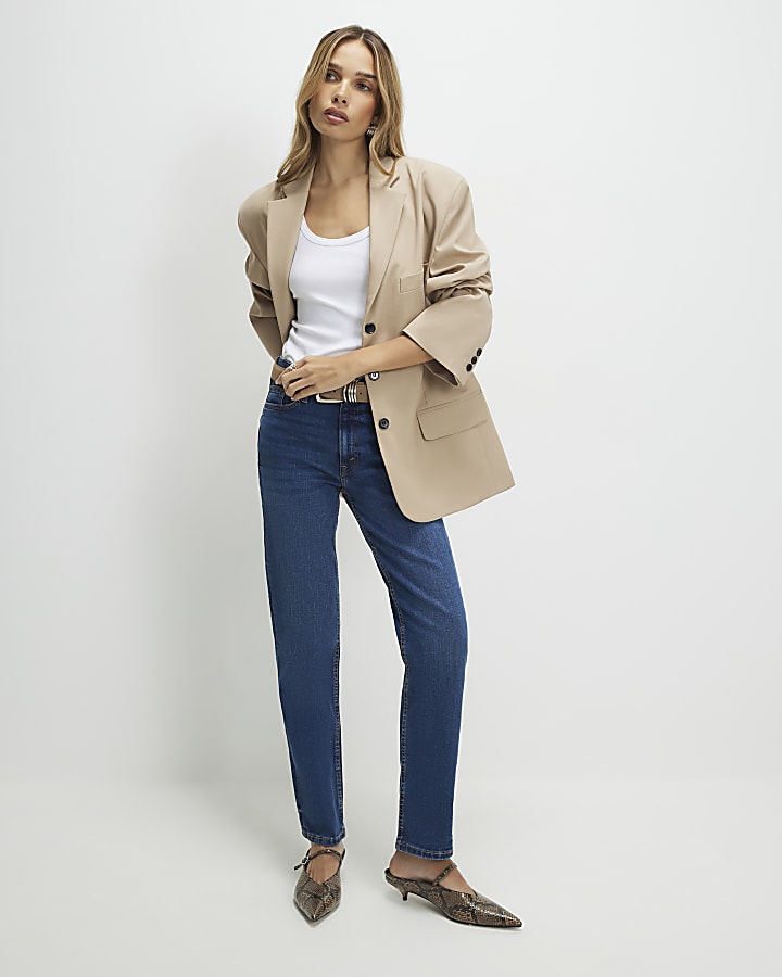 blu scuro classico vita alta slim fit jeans