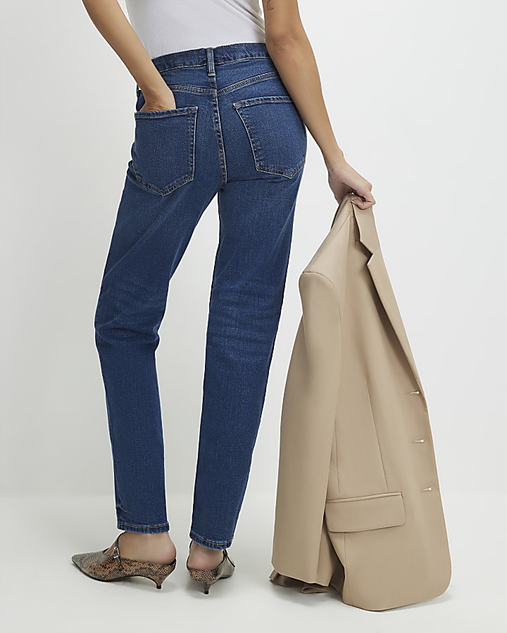 blu scuro classico vita alta slim fit jeans