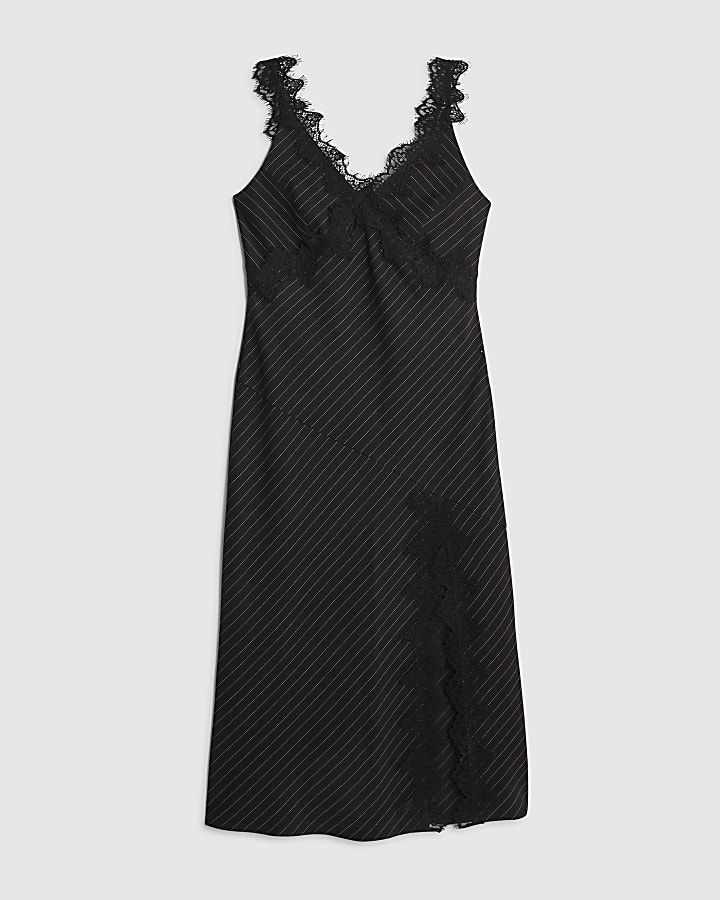 nero pizzo gessato midi dress