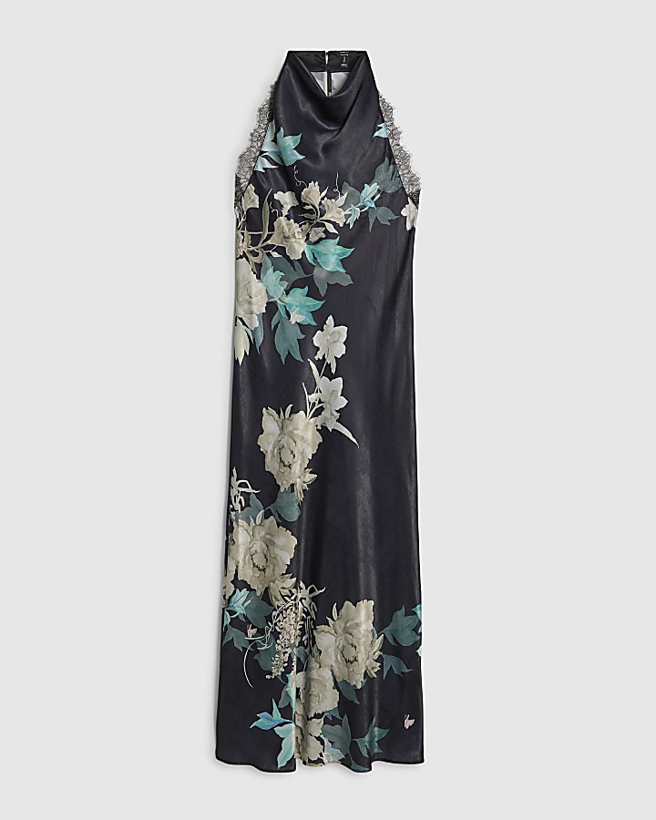 nero con stampa floreale e pizzo abito-sottoveste