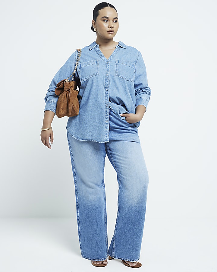 plus blu a vita alta gamba dritta jeans
