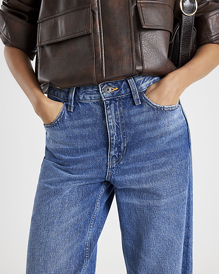 blu a vita alta relaxed straight leg jeans