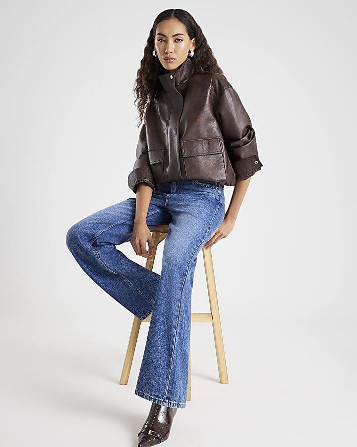 blu a vita alta relaxed straight leg jeans