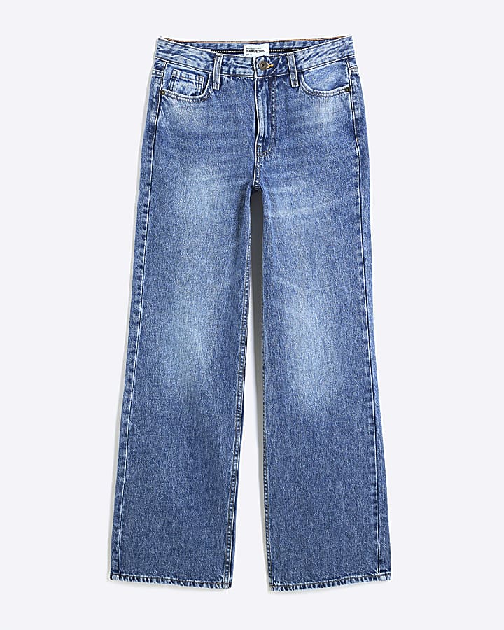 blu a vita alta relaxed straight leg jeans