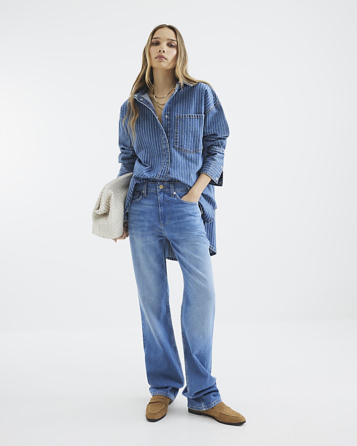 blu a vita alta elasticizzato straight leg jeans