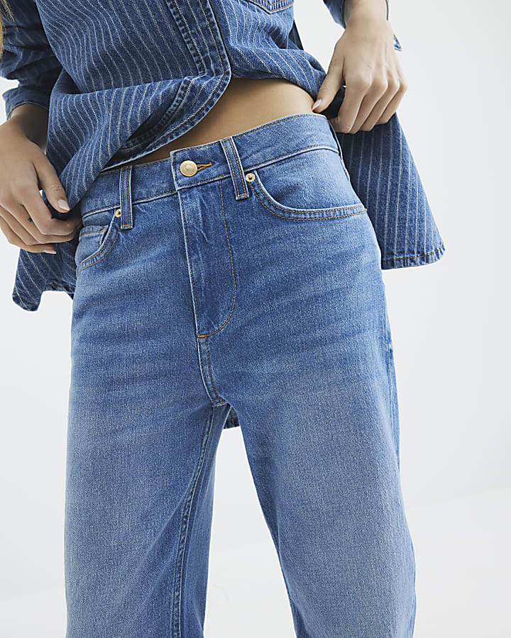 blu a vita alta elasticizzato straight leg jeans