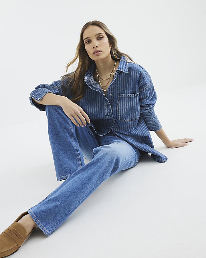 blu a vita alta elasticizzato straight leg jeans