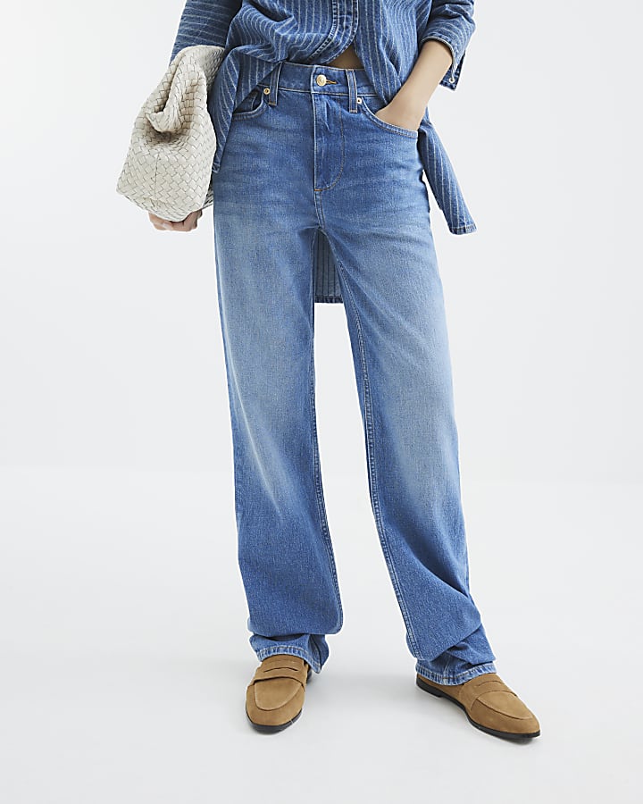 blu a vita alta elasticizzato straight leg jeans