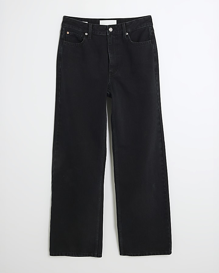 nero vita alta relaxed straight leg jeans