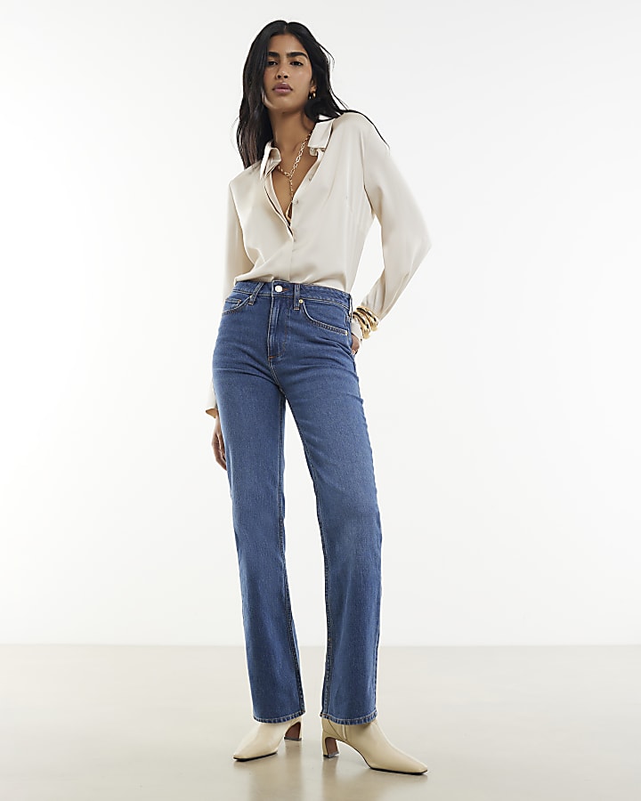 blu a vita alta elasticizzato straight leg jeans