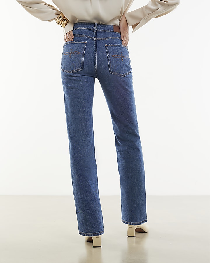 blu a vita alta elasticizzato straight leg jeans