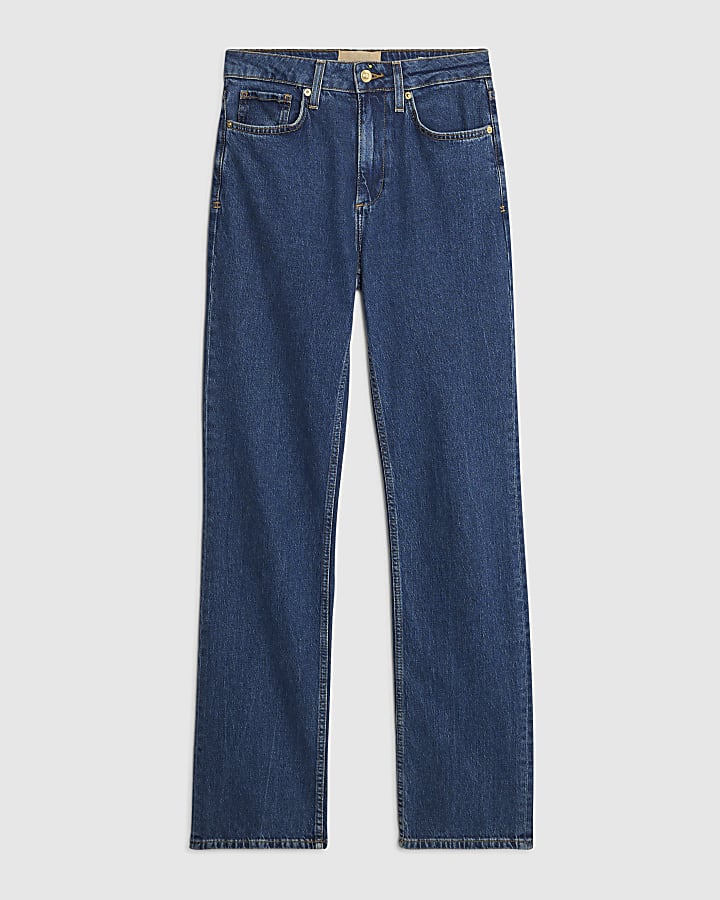 blu a vita alta elasticizzato straight leg jeans