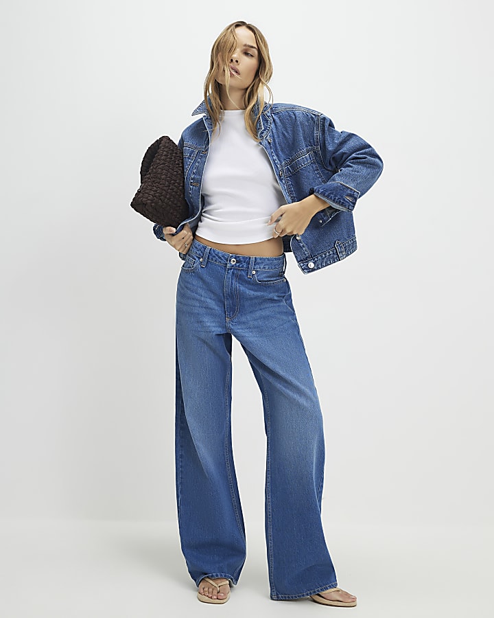 blu a vita alta relaxed straight leg jeans