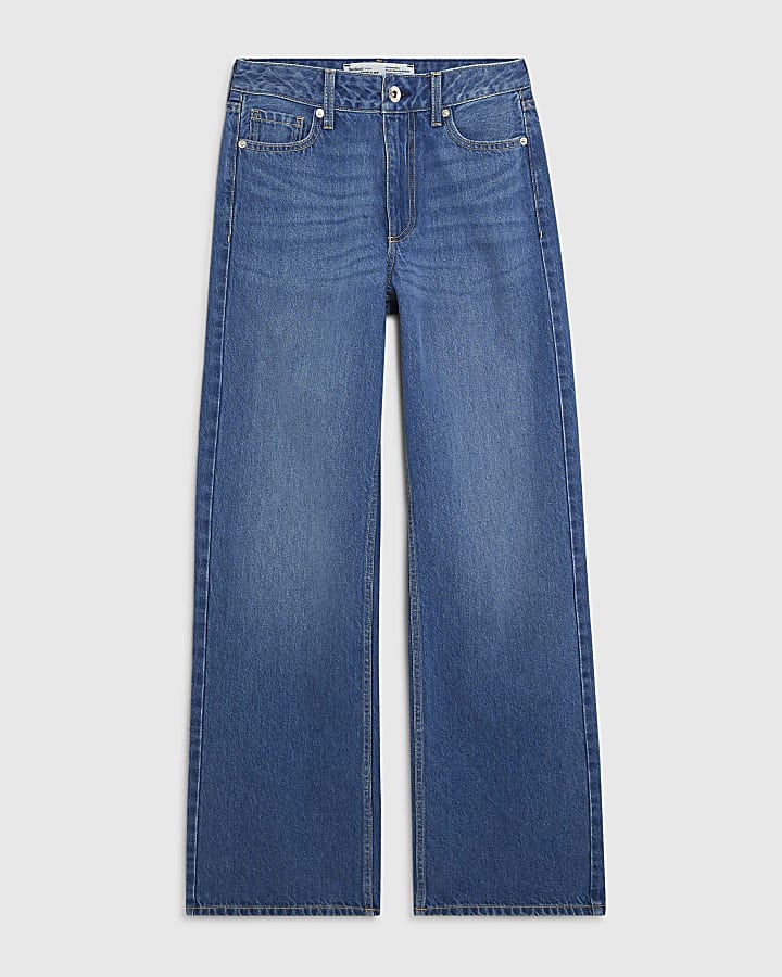 blu a vita alta relaxed straight leg jeans