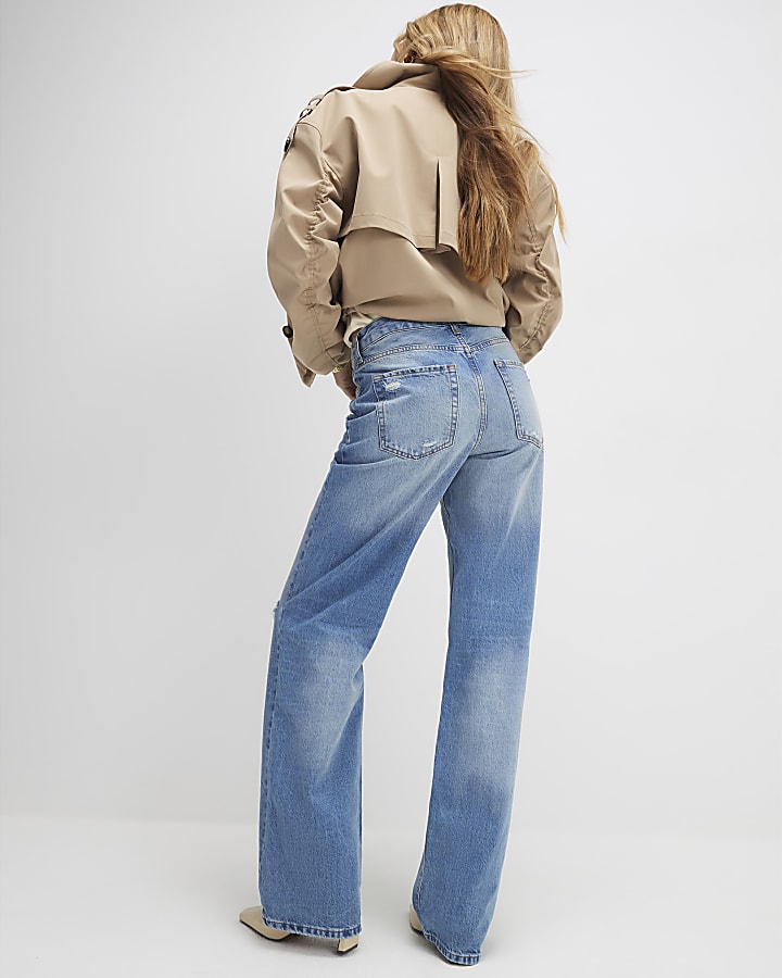 blu strappato relaxed straight jeans