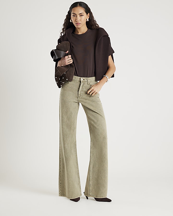verde vita alta relaxed straight leg jeans