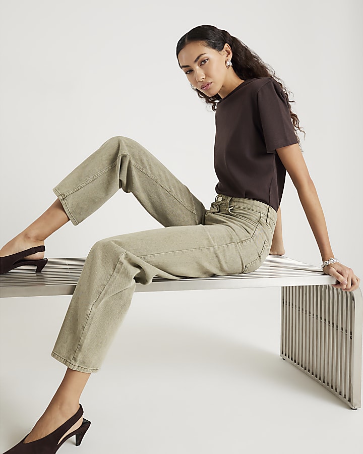 verde vita alta relaxed straight leg jeans