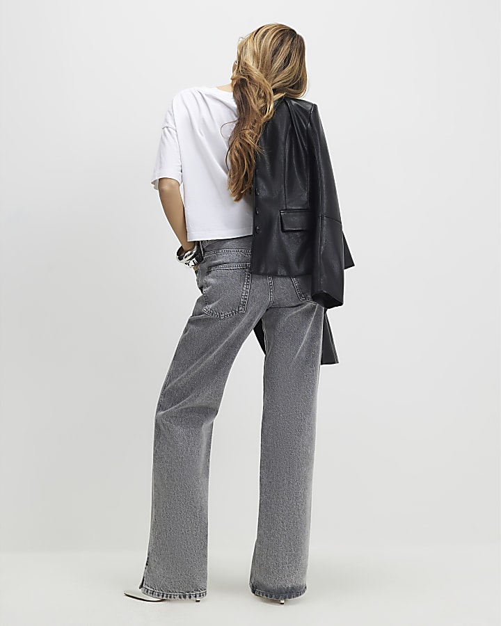 grigio split orlo gamba dritta jeans