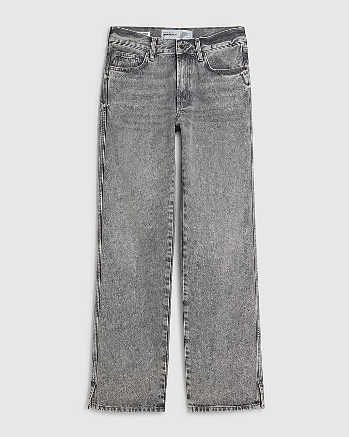 grigio split orlo gamba dritta jeans