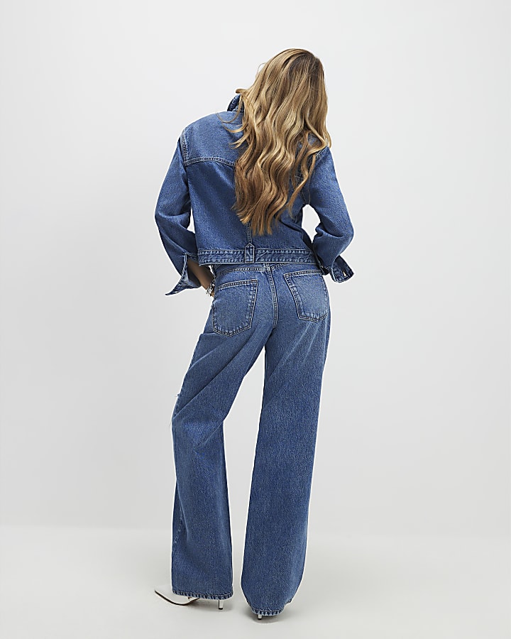 blu relaxed straight jeans strappati