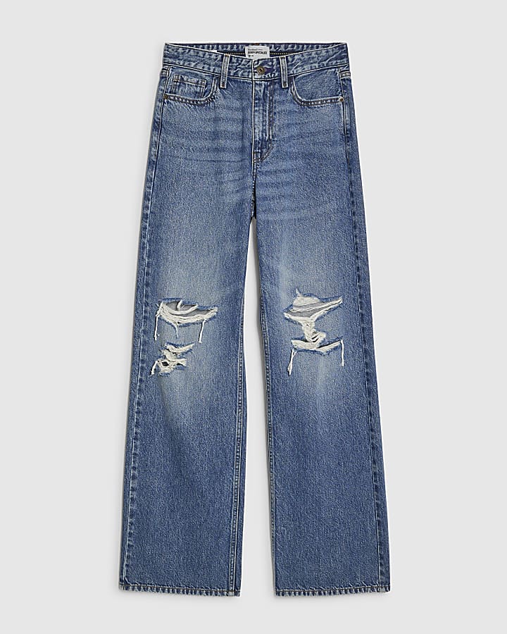 blu relaxed straight jeans strappati