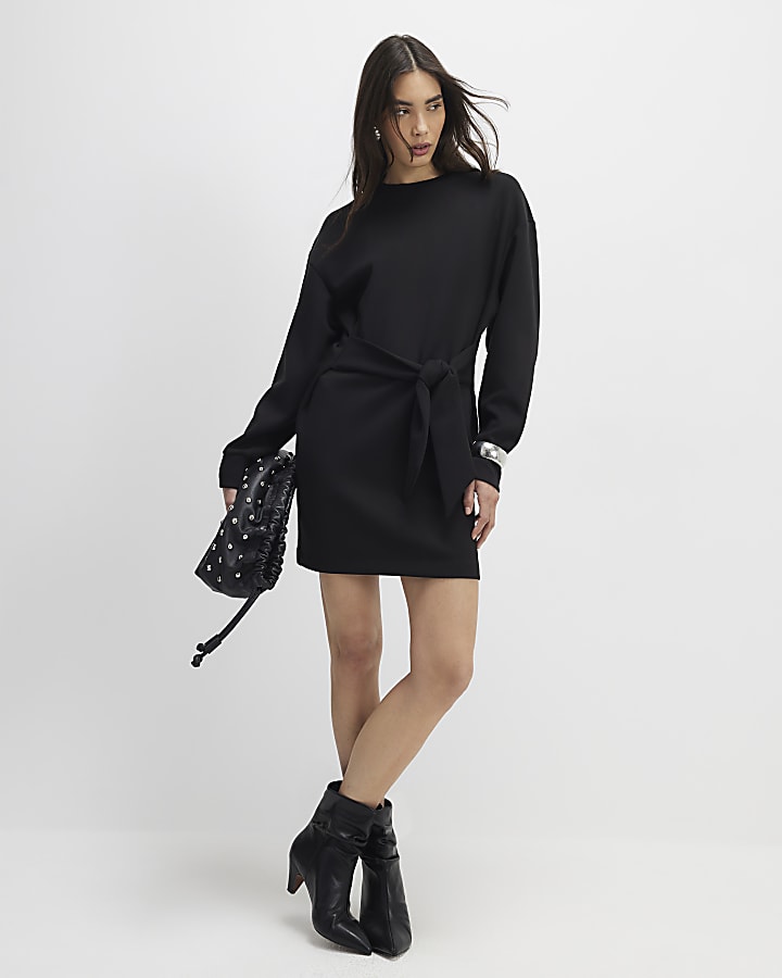 black tie anteriore mini abito felpa