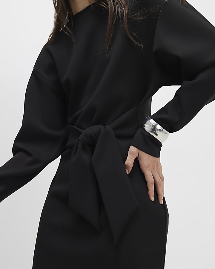 black tie anteriore mini abito felpa