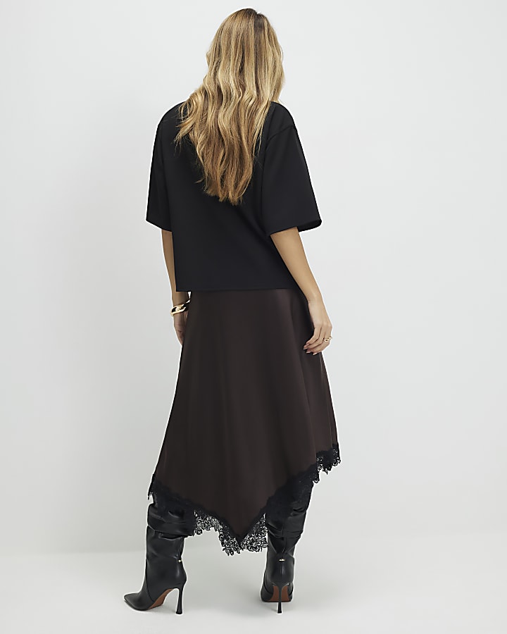 marrone pizzo hybrid t-shirt maxi dress