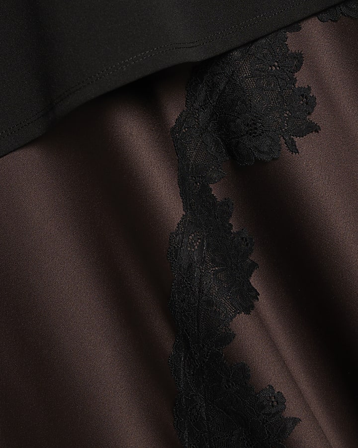 marrone pizzo hybrid t-shirt maxi dress