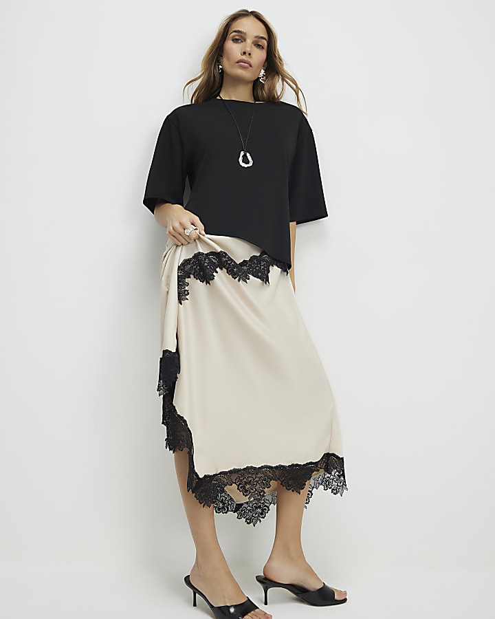 crema di pizzo hybrid t-shirt maxi dress