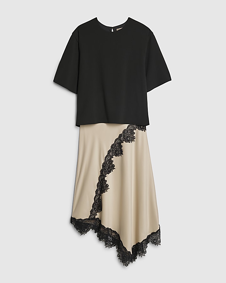 crema di pizzo hybrid t-shirt maxi dress
