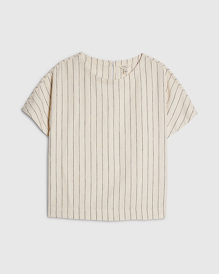 crema a strisce di lino t-shirt