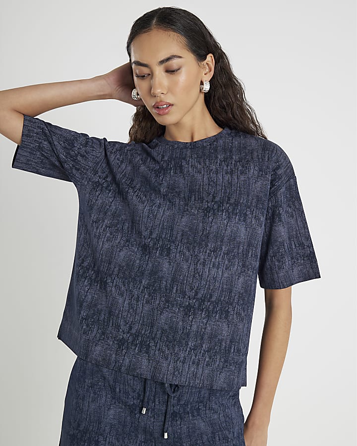 navy premium effetto crinkle t-shirt squadrata