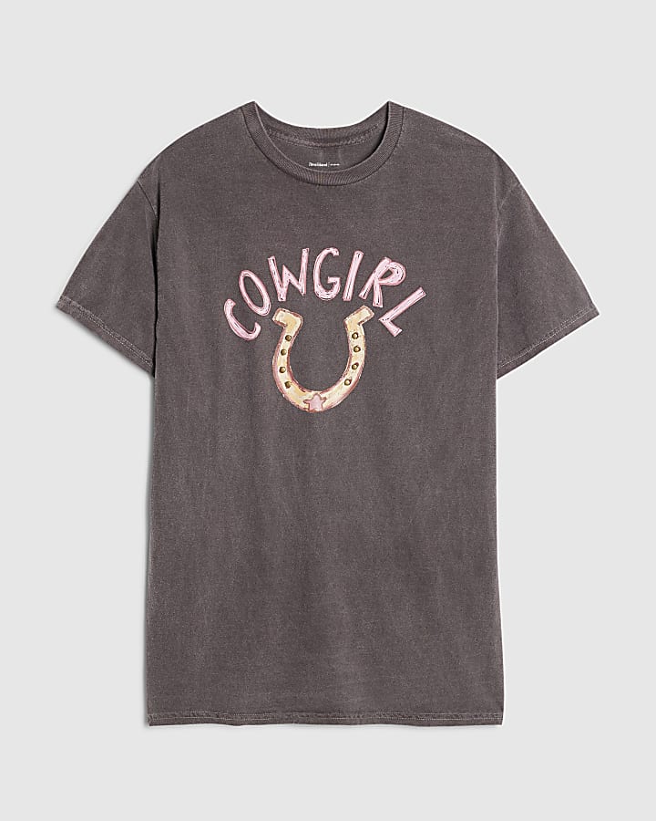 marrone manica corta riverso a ferro di cavallo di t-shirt