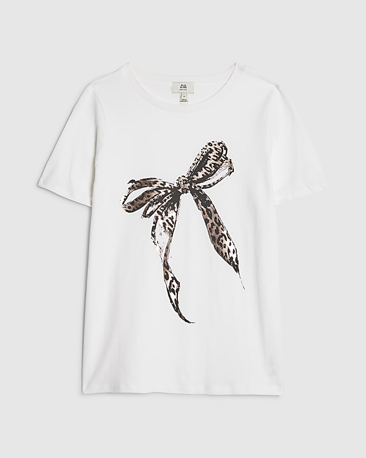 petite bianco leopard print fiocco t-shirt