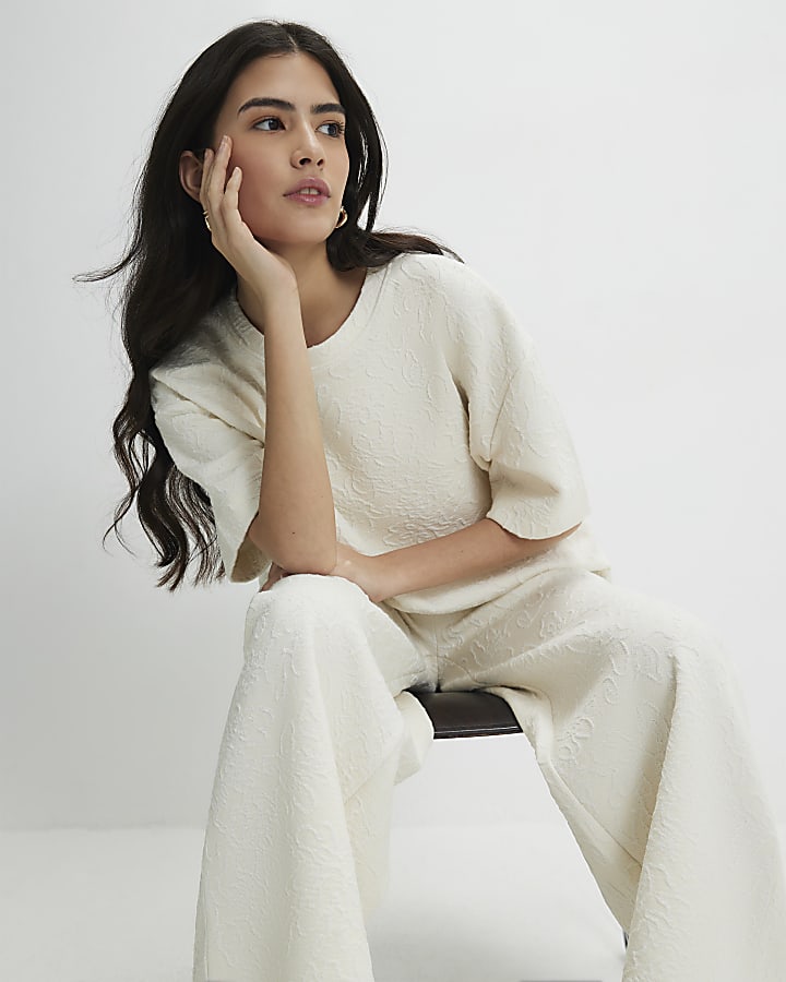 petite crema manica corta in jacquard t-shirt