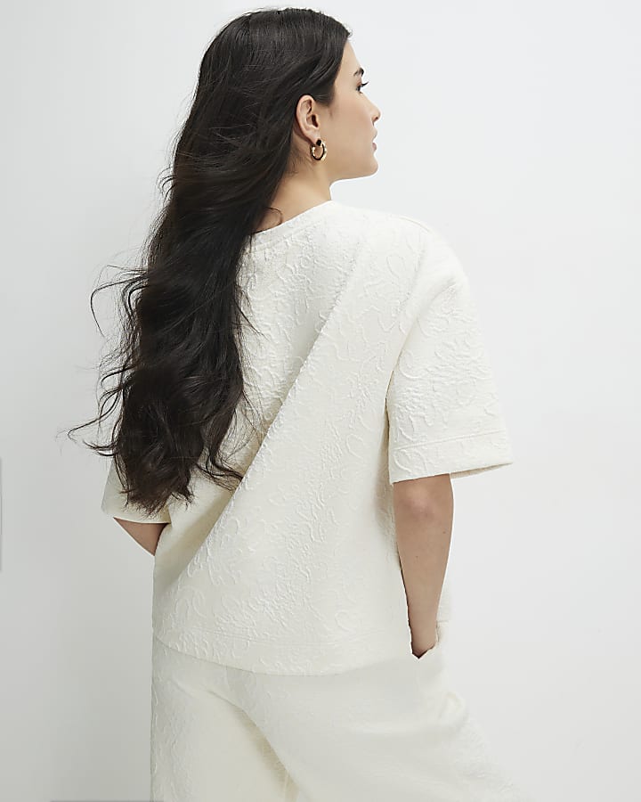 petite crema manica corta in jacquard t-shirt