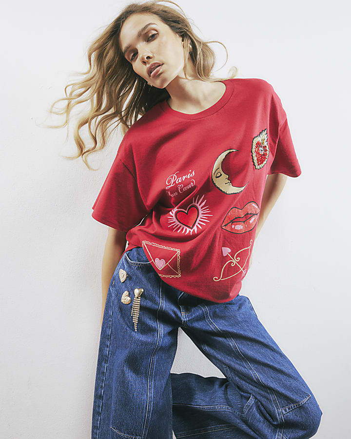 rosso manica corta parigi graphic print t-shirt