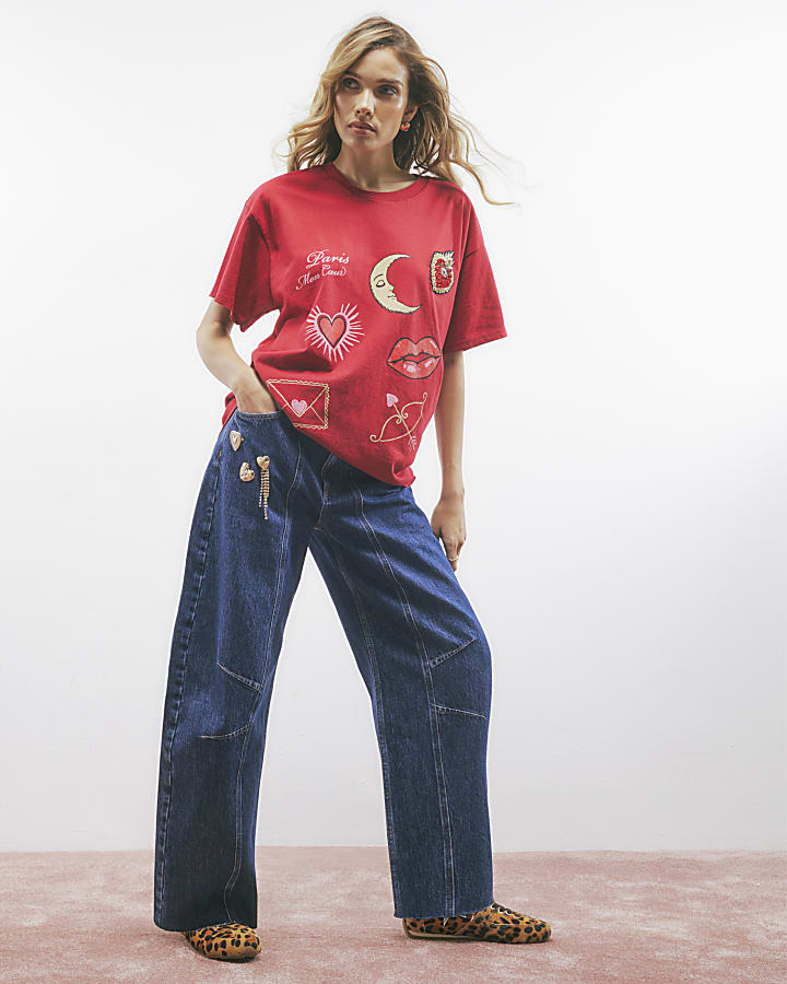 rosso manica corta parigi graphic print t-shirt