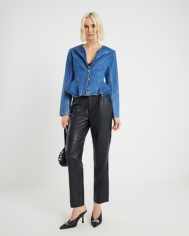 nero ecopelle tapered pantaloni