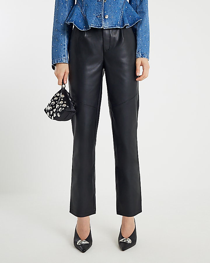 nero ecopelle tapered pantaloni