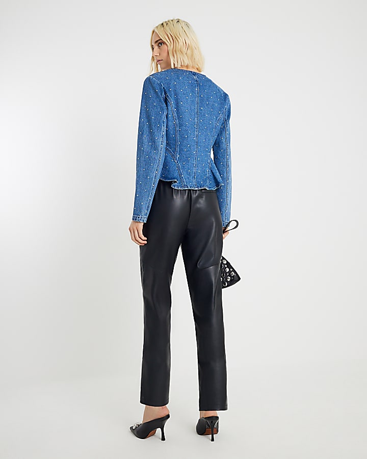 nero ecopelle tapered pantaloni