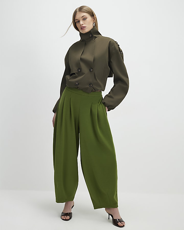 khaki palloncino gamba pantalone con pinces