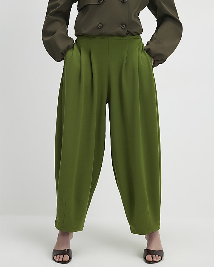 khaki palloncino gamba pantalone con pinces