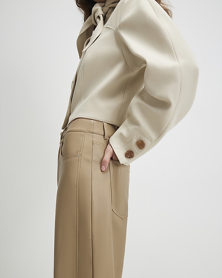 beige in ecopelle barile pantaloni a gamba