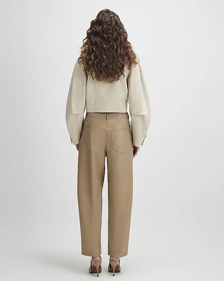 beige in ecopelle barile pantaloni a gamba