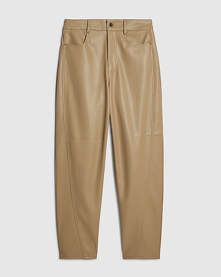 beige in ecopelle barile pantaloni a gamba